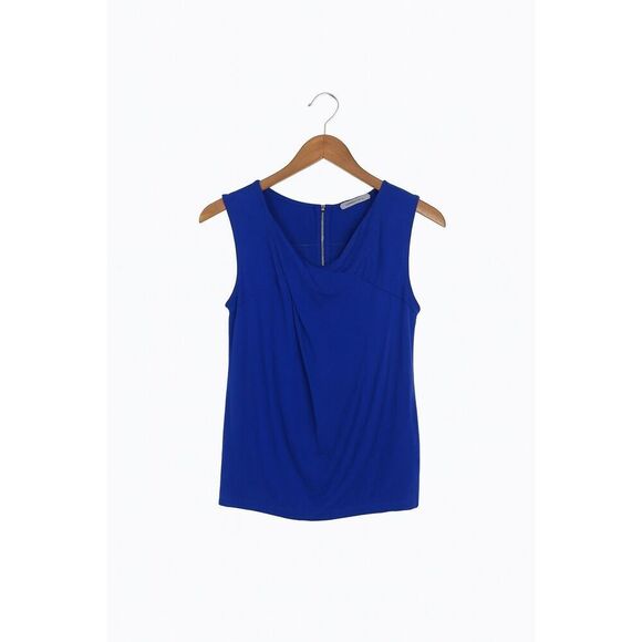 Pleione Blue Sleeveless Blouse Women’s Size M Medium Draped Front Tank Top Work - Picture 3 of 5